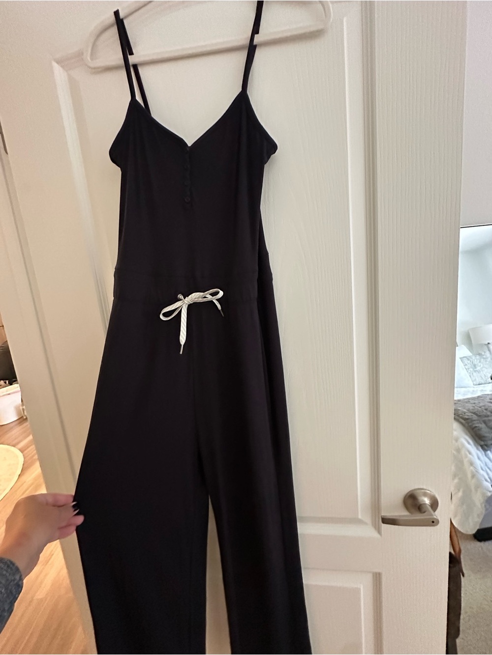Vuori Black Spaghetti-Strap Jumpsuit with Drawstring Waist